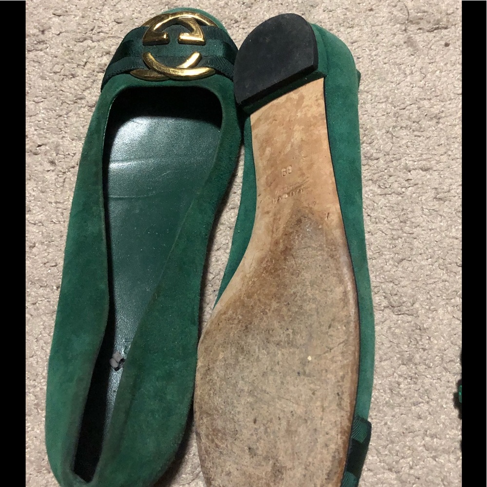 GUCCI green suede flats